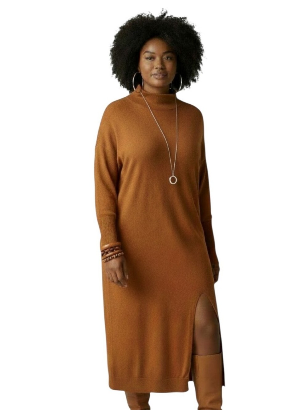 Wilfred Cyprie Burnt Orange Merino Wool Mock Neck Long Sleeve Sweater Dress M /L